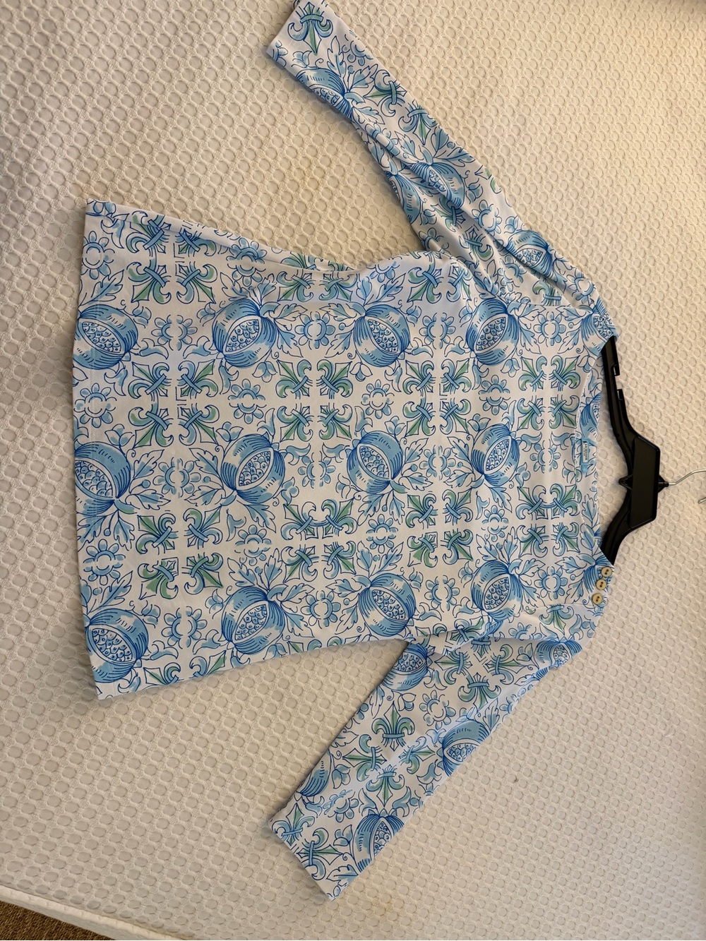 Blue & White Printed Long-Sleeve Tee